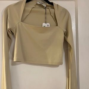NA-KD beige square neck sleeve top